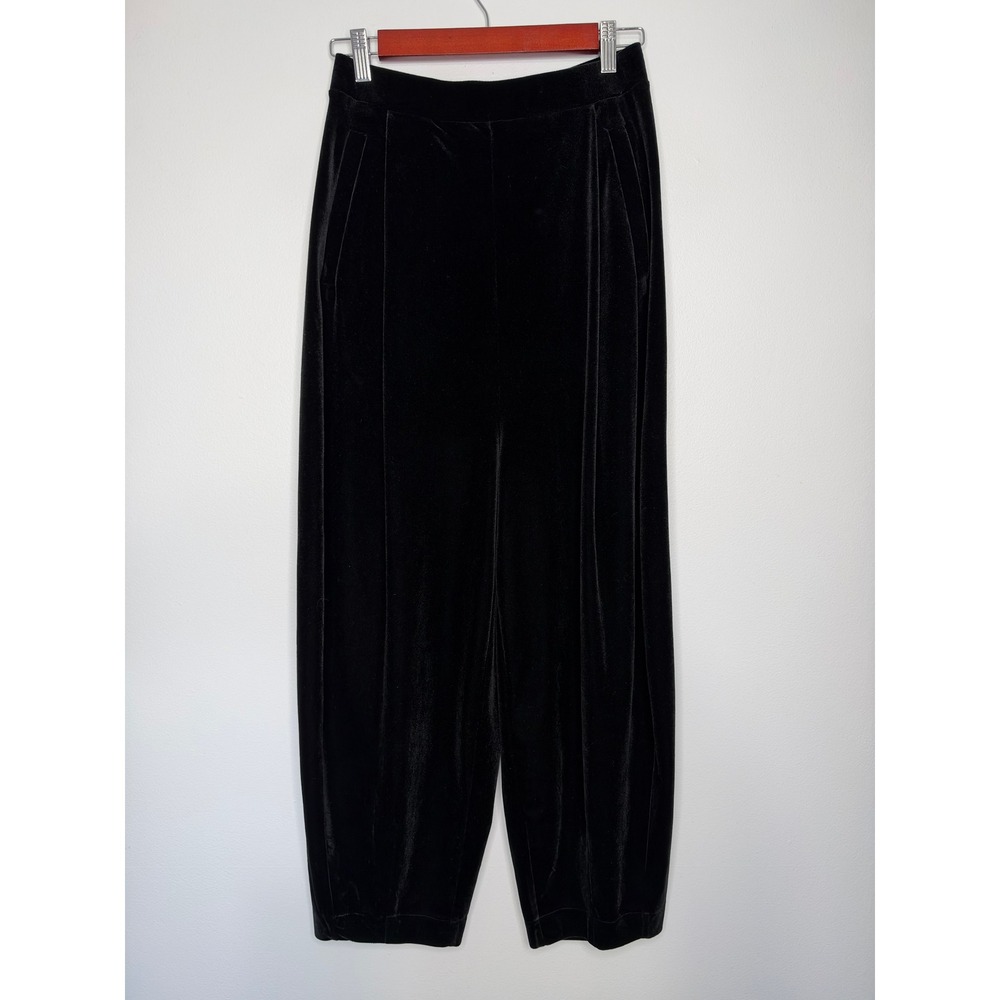 Velvet Pull on High Rise Tapered Leg Size M Black Pockets Stretch Anthropologie